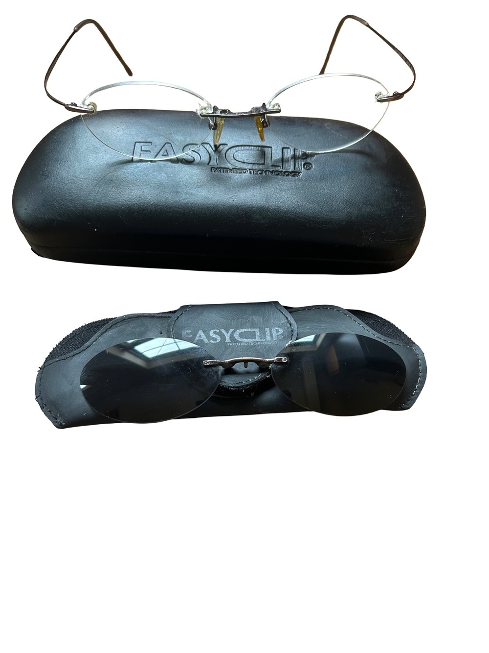 Vintage 90s EasyClip Napoleon 9031 Rimless Magnetic Sunglasses Set